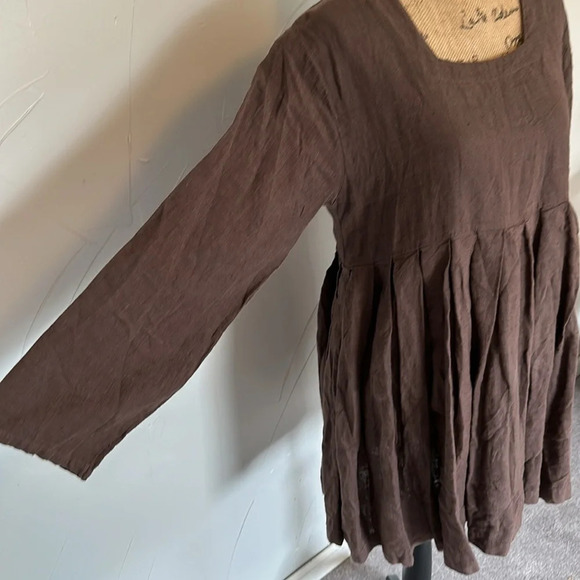 ALY WEAR Linen Brown Choco Washed Babydoll Tunic Dress EUC M - Picture 2 of 5